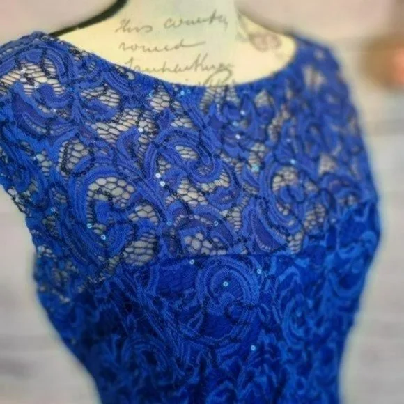 Marina Cap Sleeve Lace Sequin Gown - Picture 3 of 7